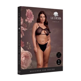 Obsessive Keyhole Mesh Bra Plus Size Czarny z Podwojnymi Ramiączkami
