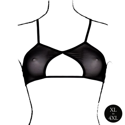 Obsessive Keyhole Mesh Bra Plus Size Czarny z Podwojnymi Ramiączkami