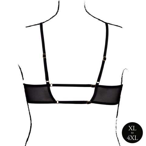 Obsessive Keyhole Mesh Bra Plus Size Czarny z Podwojnymi Ramiączkami