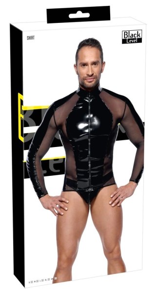 Black Level Winylowa Koszula Długi Rękaw Siatka Czarna M