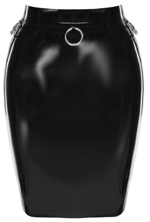 LateX Spodnica Lateksowa Czarna do Kolan M z Metalowymi Pierścieniami