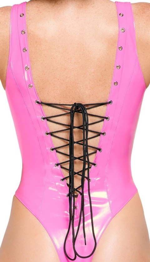 Black Level Body Winylowe Rożowe S z Czarnym Sznurowaniem