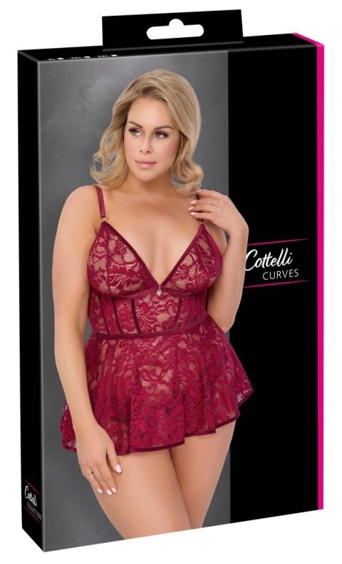 Cottelli Curves Babydoll koronkowa + otwarte figi czerwone 3XL
