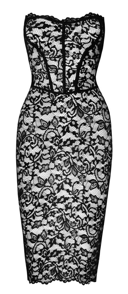 Noir Libido Czarna Sukienka Bez Ramion z Kwiatową Koronką L