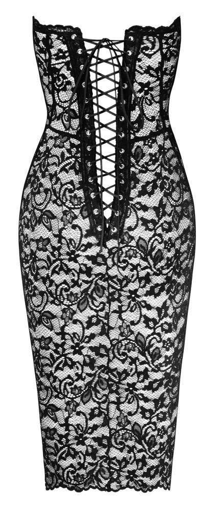 Noir Libido Czarna Sukienka Bez Ramion z Kwiatową Koronką L