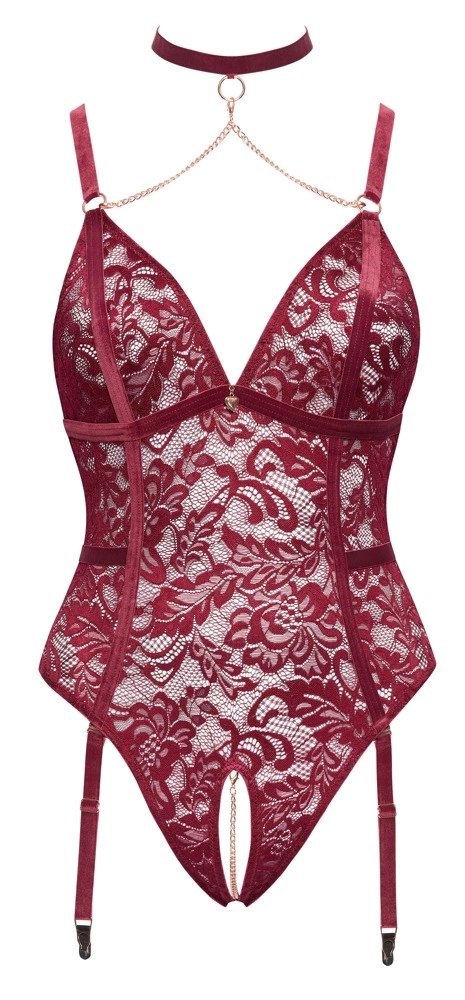 Cottelli Curves Body Koronkowe Czerwone 3XL z Odpinanymi Łańcuszkami