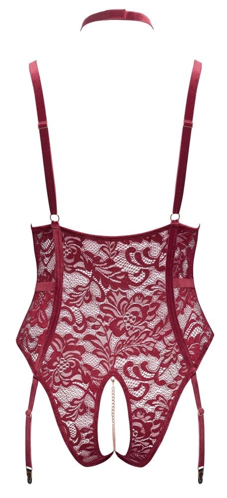 Cottelli Curves Body Koronkowe Czerwone 3XL z Odpinanymi Łańcuszkami