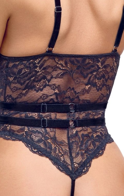Cottelli Lingerie Body Koronkowe XL z Paskami do Pończoch, Czarne