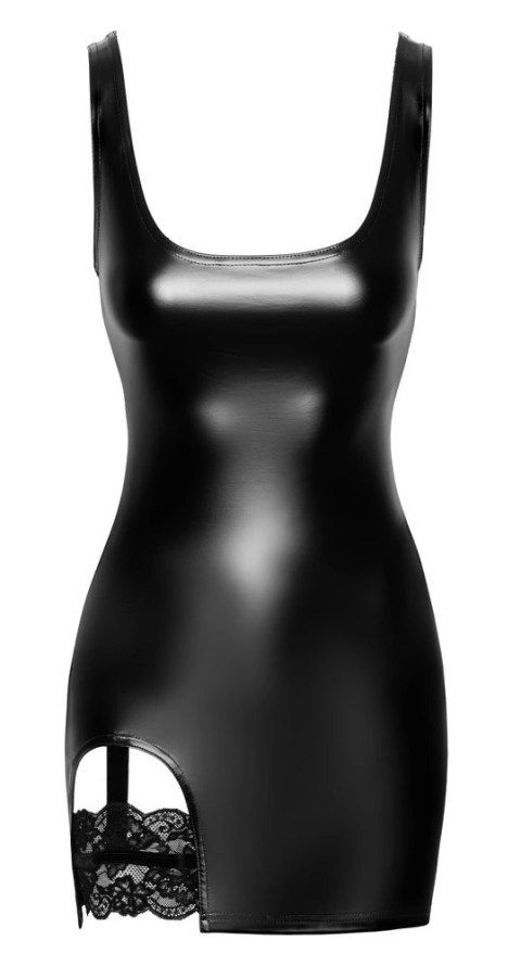 Noir Mini Sukienka Czarna L - Obcisły Kroj, Pasek do Pończoch