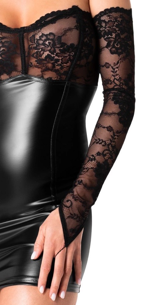 Noir Orgia Mini Sukienka Czarna z Koronkowymi Mankietami M