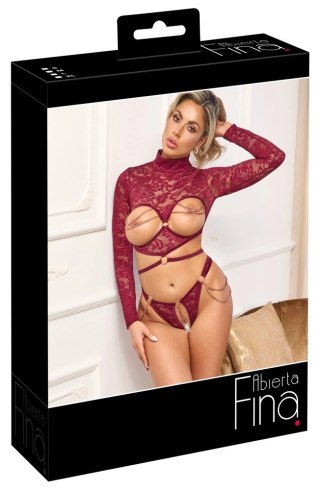 Abierta Fina Top koronkowy bez miseczek + stringi otwarte czerwone XL