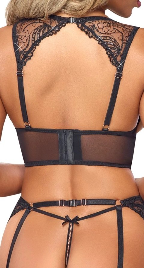 Abierta Fina komplet do pończoch L czarny koronka tiul cekiny