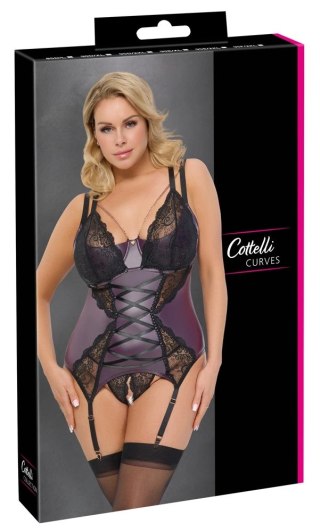 Cottelli CURVES komplet koszulka matowa z szelkami i stringi XL fiolet