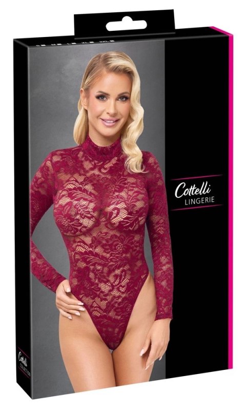 Cottelli Collection Body koronkowe czerwone XL z długim rękawem