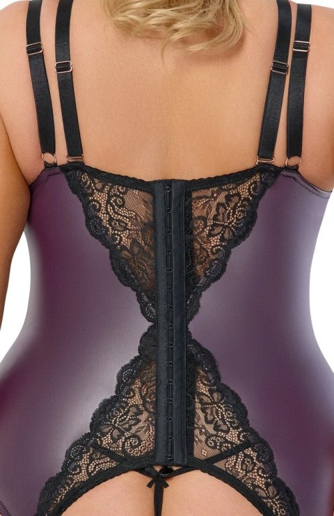 Cottelli Curves koszulka matowa z koronką i stringi XL fioletowa