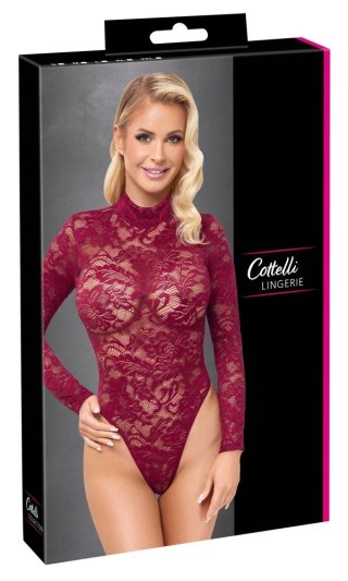 Cottelli LINGERIE Body koronkowe długi rękaw czerwone 2XL