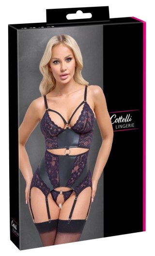 Cottelli LINGERIE Top matowy do pończoch + stringi bez szwu M czarny