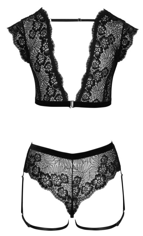 Cottelli Lingerie komplet koronkowy top i majtki otwarte czarne L