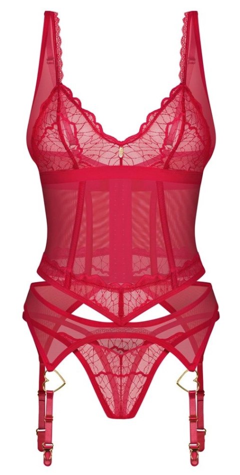 Obsessive Cupide Desir Komplet Koronkowy Czerwony L/XL Regulacja