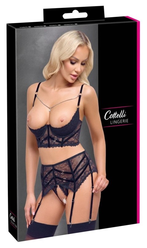 Cottelli LINGERIE Komplet Koronkowy 3-Częściowy Czarny 80B/M