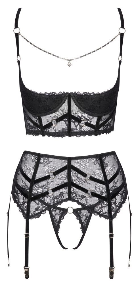 Cottelli LINGERIE Komplet Koronkowy 3-Częściowy Czarny 80B/M