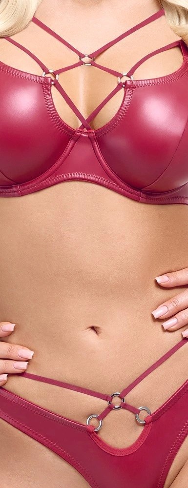 Cottelli LINGERIE komplet 85B/L biustonosz na fiszbinach i stringi czerwone