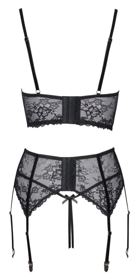 Cottelli LINGERIE komplet koronkowy 3-częściowy czarny 75B/S