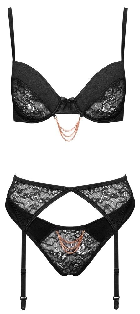 Cottelli Lingerie Komplet 3-częściowy Koronkowy Czarny 80C/M