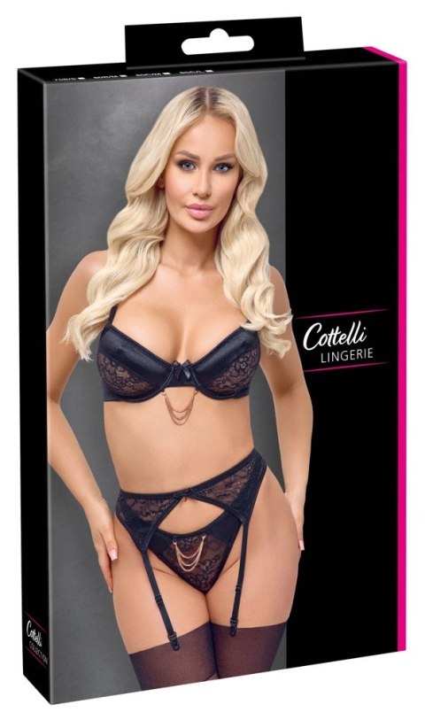 Cottelli Lingerie Komplet Koronkowy Czarny 85C/L z Paskiem do Pończoch