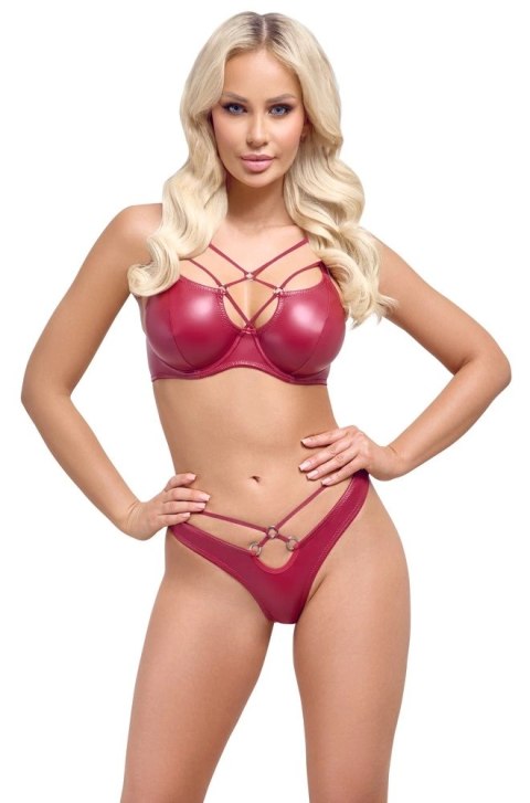 Cottelli Lingerie Komplet Wet Look Biustonosz + Stringi Paseczki Czerwone 75B/S