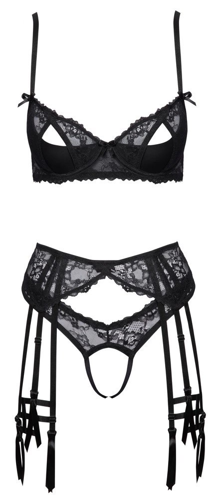 Cottelli Lingerie komplet czarny 75B/S z paskiem i podwiązkami