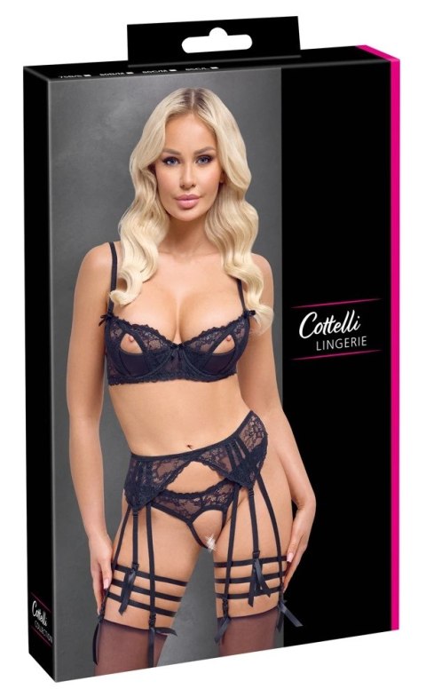Cottelli Lingerie komplet czarny koronkowy z pasem do pończoch 80B/M