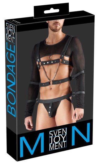 Svenjoyment Bondage Top z Długim Rękawem, Uprząż, 4 Mankiety S, Czarny