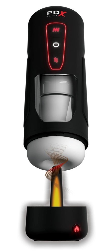PDX Elite Milk Me Hotter Black - automatyczna maszyna intymna z funkcją podgrzewania