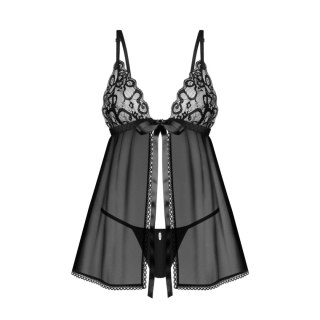 Obsessive Blomentis babydoll M/L - koronkowa koszulka + stringi czarne