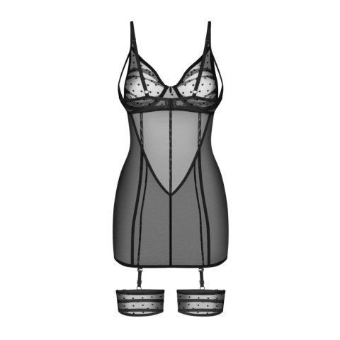 Obsessive Nuites Chemise S/M czarna koronkowa koszulka z stringami