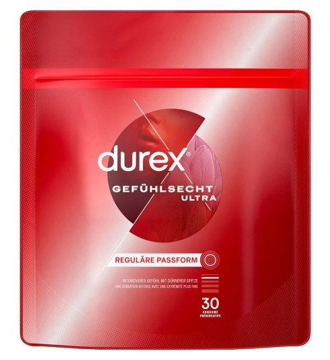 Durex Gefuhlsecht Ultra 30 szt. Lateksowe prezerwatywy, 20% cieńsze