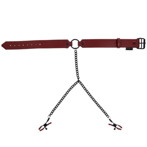 Sportsheets Saffron Collar regulowana obroża z łańcuszkiem czerwono-czarna