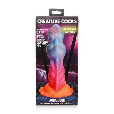 XR Brands Aqua Cock silikonowa figurka świecąca w ciemności 20 cm