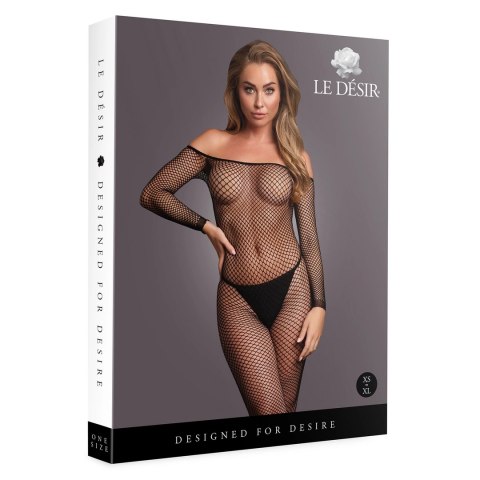 Le Desir Bodystocking siateczkowy z długim rękawem XS-XL czarny