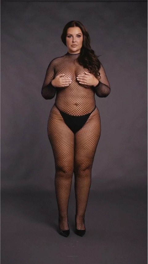 Le Desir Bodystocking siateczkowy z golfem XL-4XL czarny, długi rękaw