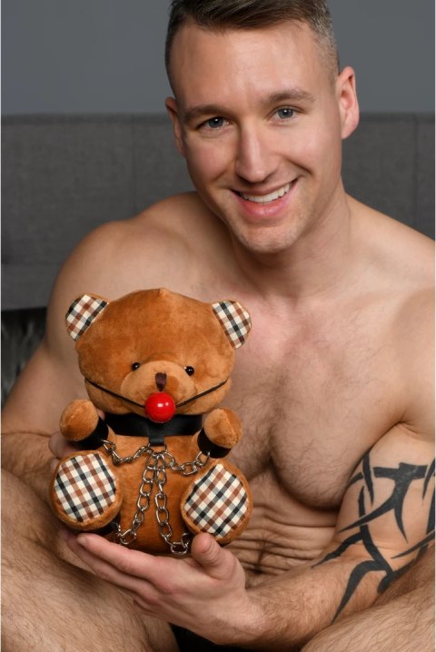 XR Brands Miś ozdobny z liną, pluszak 23 cm, pomarańczowy, PU skora