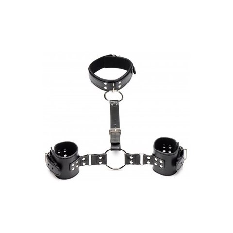 XR Brands Neck to Wrist Bondage Set, regulowany, skora PU, czarny