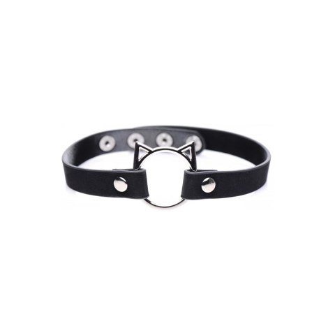 XR Brands Slim Kinky Kitty Ring Choker skorzany regulowany czarny