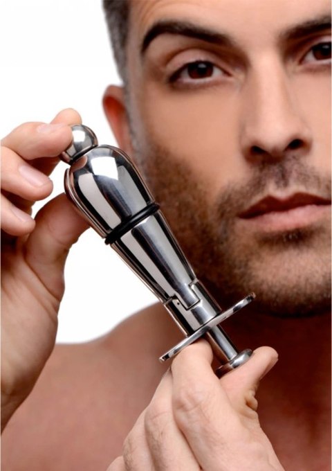 XR Brands stalowa blokada intymna z mechanizmem rozporowym mini