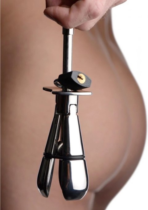 XR Brands stalowa blokada intymna z mechanizmem rozporowym mini