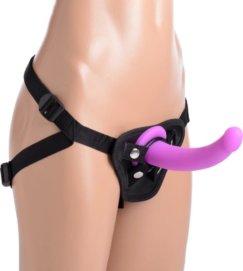 XR Brands G-Spot Purple - Zestaw silikonowy z uprzężą, 18 cm