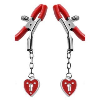 XR Brands Heart Lock - zaciski z sercem, metal, czerwony, regulowane