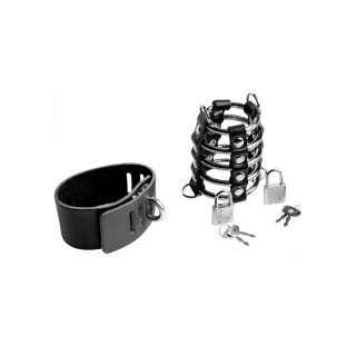 XR Brands - pas intymny z regulacją, skorzane paski, metalowa konstrukcja