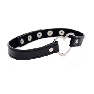 XR Brands Choker Heart Czarny, serce chromowane, pasek wegański